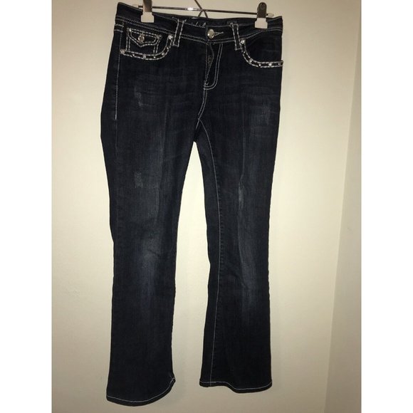 L A Idol Jeans Women Size 9 31x28 Distressed Rhinestone Embroidered Pocket - Picture 1 of 9